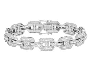 Bracelet en or jaune 10 carats avec diamants de laboratoire taille baguette, design moderne à maillons pour femme - Product Image 3