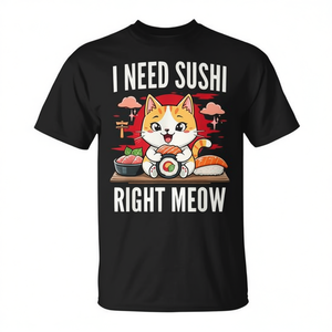 แมว ฉันต้องการซูชิเลย ครับ เสื้อยืดลายซูชิอาหารญี่ปุ่น โปรโมชั่นดีไซน์กราฟิกที่ได้แรงบันดาลใจจากอาหารญี่ปุ่น - Product Image 2