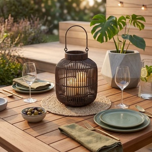 Antique Bamboo <b>Lantern</b> with Handle Woven Style <b>Candle</b> Holder for Easter & Christmas Eco-Friendly Home <b>Garden</b> Decor - Product Image 3