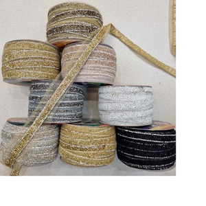 Cordones a medida para vestidos de novia bordados a máquina en tela de red de organza, colores dorado, plateado y bronce - Product Image 1