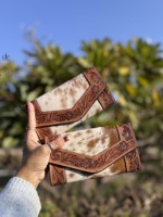 Portefeuille élégant en cuir de vachette, gravé à la main, multi-usages, style western, pour femmes - Vente flash
