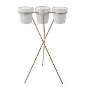 Pot de fleurs rond en métal blanc de qualité supérieure avec support fabriqué à la main pour la décoration de jardin intérieur-en vrac - Product Image 4