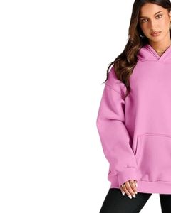 Sudadera con Capucha Rosa para Mujer, Sudadera Holgada de Forro Polar Cálido con Capucha, Ropa de Invierno Acogedora, Material Suave, Bolsillo Tipo Canguro Informal - Product Image 3