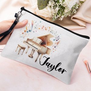 Pochette à cosmétiques personnalisée en lin pour instrument de musique avec nom, sangle de poignet, fermeture éclair, logo personnalisé, cadeau d'anniversaire pour musicien, amateur de musique - Product Image 5