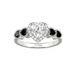 Bague de fiançailles Jeulia en acier inoxydable plaqué or rose avec halo en forme de cœur personnalisé et accent noir - Product Image 3