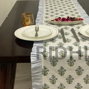 Camino de Mesa Decorativo de Algodón con Estampado Floral Azul Claro, Hecho a Mano, de Alta Calidad, Personalizable, con Volantes, Estilo Indio, para Uso en el Hogar y Hoteles - Product Image 6