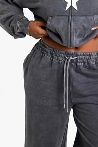 Pantalon large à jambes larges en toile de haute qualité pour femmes, avec logo personnalisé, lavage à l'acide - Product Image 6