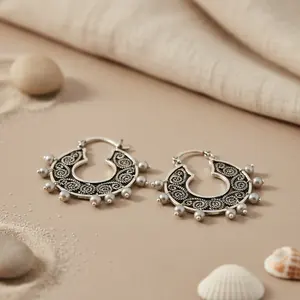 Boucles d'oreilles créoles pendantes en argent 925 avec perle pour femmes - Product Image 2