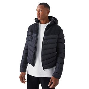 Chaqueta acolchada de peso pesado ajustada para hombre con diseño de piel de panel de moda, chaqueta acolchada OEM de invierno con cuello levantado liso personalizado - Product Image 1