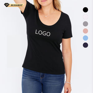 OEM personalizado de las mujeres Slim Fit Spandex/algodón de manga corta con cuello en V camiseta transpirable Anti-Pilling Logo en 18 colores para el verano - Product Image 5