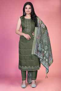 La mayoría de los trajes de mujer de trabajo de hilo bordado de calidad del Vaticano pesado con Dupatta para niñas trajes de uso informal para la venta - Product Image 6