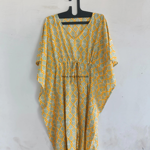 Venta al por mayor bloque de mano impreso algodón kaftan bloque impreso algodón playa kaftan - Product Image 2