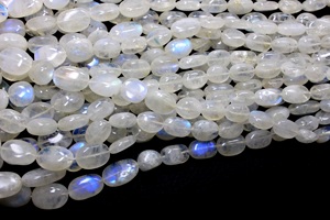 Pierres de lune arc-en-ciel blanches perles ovales lisses feu bleu naturel perles de pierre de lune arc-en-ciel blanc 10X6MM à 20X11MM env. 15 ''pouce - Product Image 2