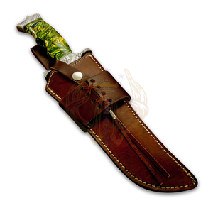 Cuchillo Bowie de acero de Damasco hecho a mano personalizado-Cuchillo de caza profesional con Funda de cuero, agarre ergonómico de resina, regalo ideal - Product Image 5