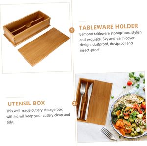Boîte à couverts en bambou, organisateur de tiroir avec couvercle, plateaux de service en bois, 1 pièce - Product Image 5