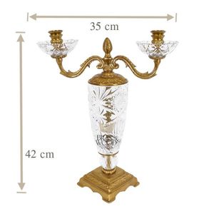 Antique brass and cut <b>crystal</b> two arm candle holder with ornate detailing elegant vintage inspired design and luxurious classic - Product Image 4