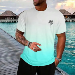 2025 été hommes décontracté 2 pièces ensemble à manches courtes T-Shirt Shorts de plage solide impression 3D coupe-vent grande taille Options écologique - Product Image 2