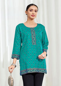 Kurti court multi-imprimé en tissu Bombay de rayonne lourde pour le style formel de coton de filles de bureau et d'université - Product Image 3
