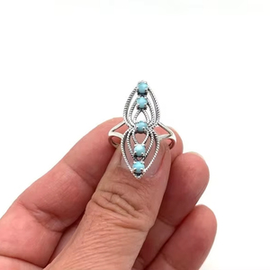 Handmade 925 Sterling Silver <b>Boho</b> Style Engagement <b>Ring</b> with Larimar Gemstone Trendy Wedding Gift for Women - Product Image 1