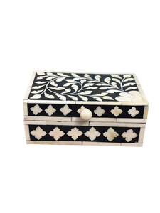 Boîte à bijoux en bois et incrustations d'os faites à la main avec motif floral, couleur personnalisée, organisateur de rangement pour bijoux et décoration intérieure - Product Image 4