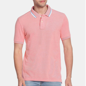 เสื้อโปโลชายสีชมพู แขนสั้น ผ้าฝ้ายเนื้อนุ่ม ระบายอากาศดี ดีไซน์ถัก กระดุมหน้า ทรงปกติ - Product Image 1