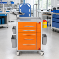 Chariot d'urgence médical moderne en plastique, chariot de soins multicolore pour hôpital, chariot de traitement à 5 tiroirs pour USI, clinique, salle de sport, avec poteau porte-perfusion