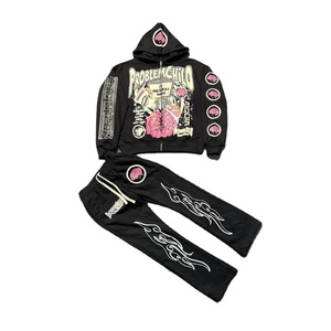 ชุดแทรคสูททรงขาบานแบบสั่งทำพิเศษ เสื้อฮู้ดดี้โอเวอร์ไซส์และกางเกงขาบานสไตล์สตรีทแวร์ - Product Image 1