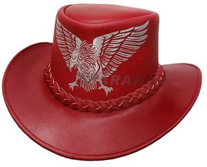 Chapeau de cowboy en cuir rouge avec motif d'aigle en relief, vente en gros de chapeaux de cowboy de style western, chapeaux de cowboy classiques OEM - Product Image 3