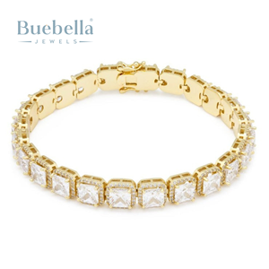 Women's 5mm Moissanite Princess-Cut Tennis <b>Bracelet</b> Elegant 925 <b>Sterling</b> <b>Silver</b> 14k White Gold Gold Plated Hip Hop <b>Bangles</b> - Product Image 1