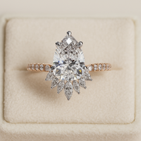 Anillo de Compromiso de Oro Sólido de 14K con Moissanita de Corte Pera Floral Vintage de Lujo para Mujer, Certificado IGI, 2.10 Quilates en Total, para Fiesta o Aniversario