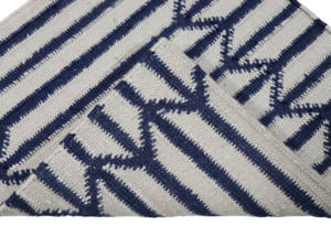 Tapis plat tissé à la main, écologique, contemporain, bleu beige, à rayures géométriques, en fil de laine, tapis de salon, ensembles de tapis - Product Image 4