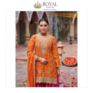 Vêtements de style indien en gros, meilleurs vêtements de fête et de festival, soie chinnon avec travail de fil et de sequins, costume Sharara à vendre - Product Image 5