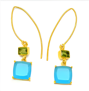 Peridot Aqua Chalcedony Gemstone Hoop Dangle <b>Earrings</b> 925 <b>Sterling</b> <b>Silver</b> Jewelry Handmade Design Jewelry For Women Girls. - Product Image 5