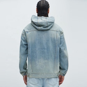 แจ็กเก็ตผ้ายีนส์ฟอกสีกรดของผู้ชายเสื้อฮู้ดแบบสวมหัวทรงโอเวอร์ไซส์ปักลายวินเทจผ้าคอตตอนระบายอากาศได้ดีมาใหม่ - Product Image 2