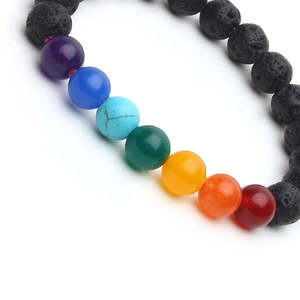 NOVAMART Fine 7 Chakra Lava Crystal <b>Bracelet</b> for Men and Women Stretchable Gemstone Charm Reiki/Yoga Healing Distance Wholesale - Product Image 3