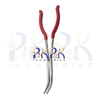 Alicates de punta curva de 290 mm de largo con mordazas dentadas, mangos de PVC, acero OEM, para fabricación de joyas, aplicaciones de crimpado de circlips, sin resorte