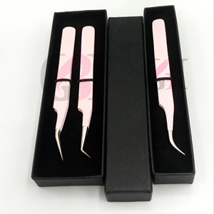 Nouveau Style 45 degrés bébé rose poudre revêtement fibre incurvée Nano pointe en acier inoxydable Extension de cils pince à épiler Instrument de beauté - Product Image 1