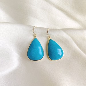 Hermosos pendientes de piedras preciosas azules grandes de gota ovalada turquesa, regalo para sus pendientes de joyería fina - Product Image 3