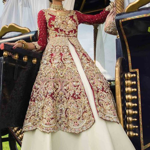 ELEGANT DABKA EMBROIDERY on <b>BRIDAL</b> SHORT <b>JACKET</b> WITH LEHENGA DRESS Embellished WITH CRYSTAL GLASS BEADS,STONE,DABKA WORK @ 2023 - Product Image 1