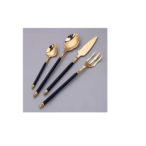 Cuillères à dîner et fourchette polies or Ensemble de couverts en acier miroir Poignée décorative chromée en métal - Product Image 4