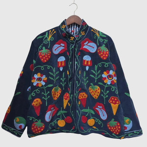 Chaqueta con Cuello Mandarín Bordada a Mano con Diseño Floral, Manga Larga, Talla Grande para Adultos, Material de Terciopelo, Largo Regular, con Cierre - Product Image 1