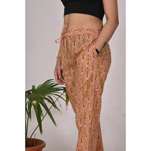 Pyjama en coton à imprimé bloc pour femmes Pantalon de nuit à imprimé floral avec taille élastique Pantalon de nuit doux et léger - Product Image 1