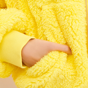 <b>Women's</b> Yellow Fleece Zipper <b>Long</b> Hooded Collar Solid Winter <b>Coat</b> Y2K Style Breathable <b>Fur</b>/Fleece - Product Image 5