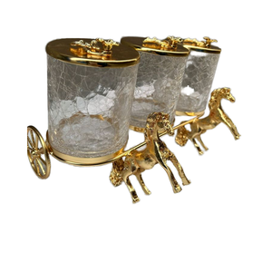 LUX HORSE Artesanías de Lujo, Juego de 3 Recipientes de Metal Dorado Clásico de 1 Litro con Almacenamiento en Frascos y Presentación para Regalo - Product Image 1