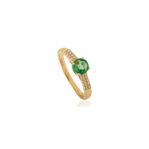 Nouvelle conception tendance, bague à double rangée en or jaune 14 carats, sertie d'émeraudes et de diamants taille ronde de 5 mm, faite à la main, minimaliste, empilable - Product Image 3
