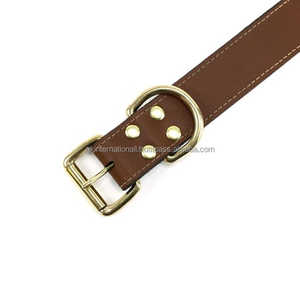 Tamaño logotipo personalizado y accesorios para mascotas collar de perro de cuero con hebilla de latón ajustable sólido anillo en D todos los tamaños - Product Image 5