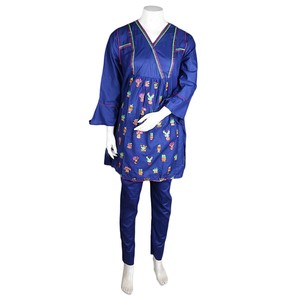 Traje de Dos Piezas de Algodón Bordado para Mujer - Azul Marino - Azul Marino/Azul - Product Image 3