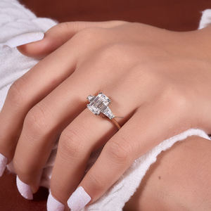 3 Carat Classic Solitaire Style Brilliant Step Cut Ring for Women Emerald Cut Moissanite Diamond Gold Plated Sterling Silver GRA - Product Image 5