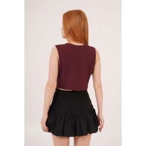 Chaleco de corte triangular con botones y cuello en V para mujer Lustrin - Elegante top sin mangas en mezcla de viscosa y poliéster color borgoña - Product Image 4