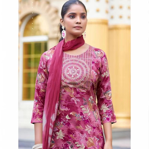ชุด georgette kurti ของผู้หญิงชุดชาติพันธุ์ที่ทันสมัยสวมใส่สบายกางเกงที่เข้ากันฟรีริ้วรอยแห้งเร็วย้อนกลับได้ - Product Image 1